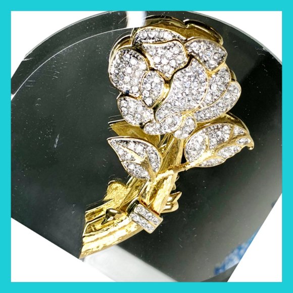 Vintage Oversized Gilded Crystal Pavé Rose Brooch by Nolan Miller, 1990s - Picture 8 of 11